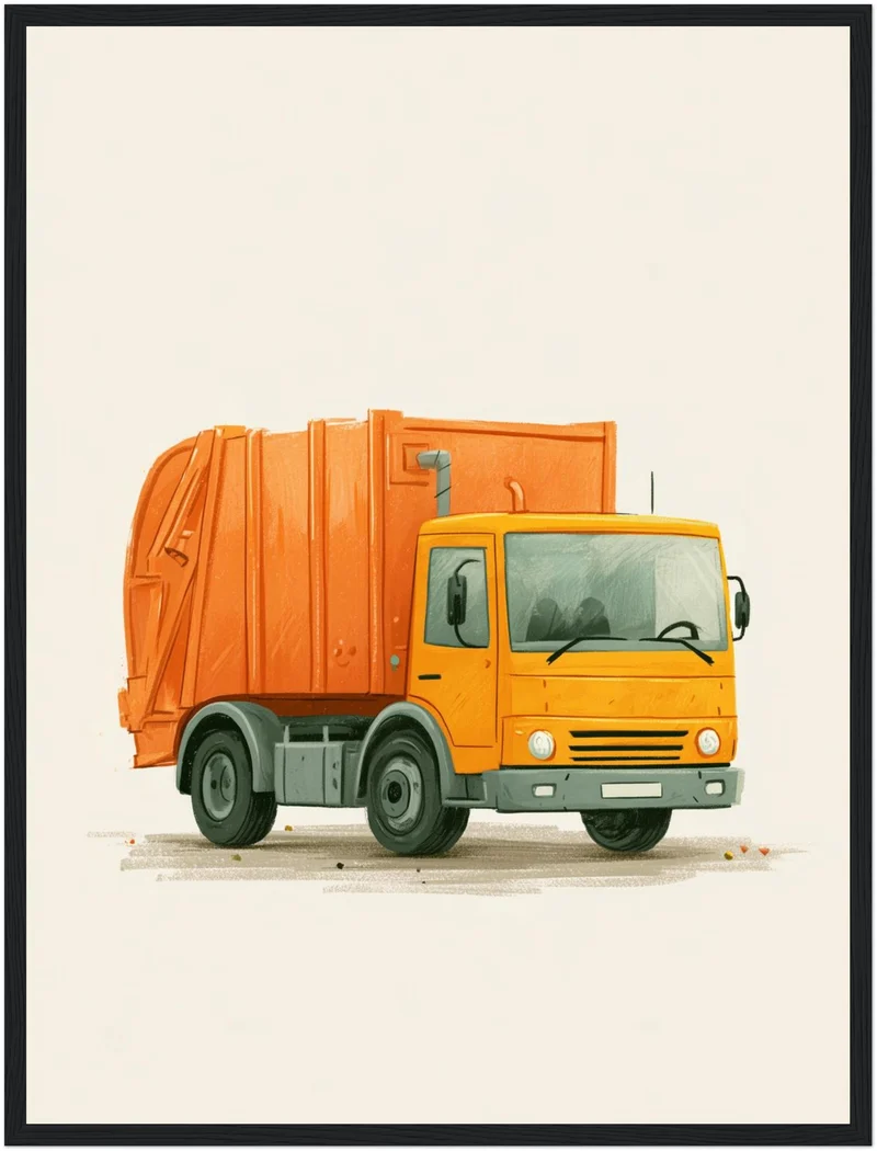 Orangener Müllauto Kinderdruck Poster