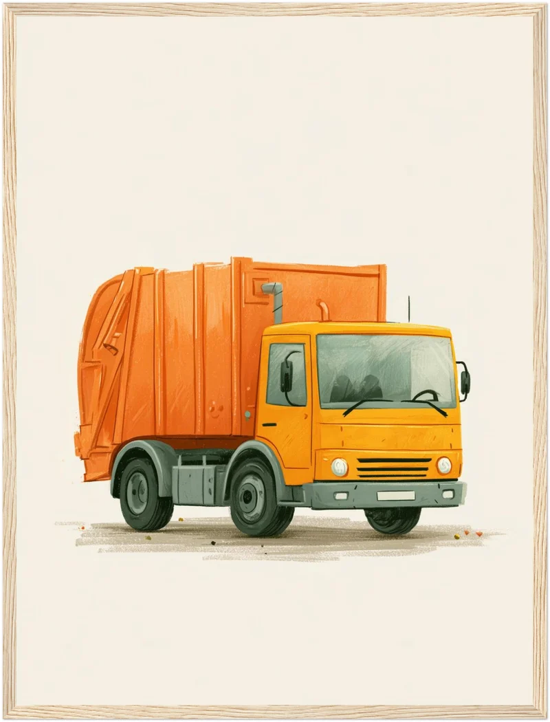 Orangener Müllauto Kinderdruck Poster