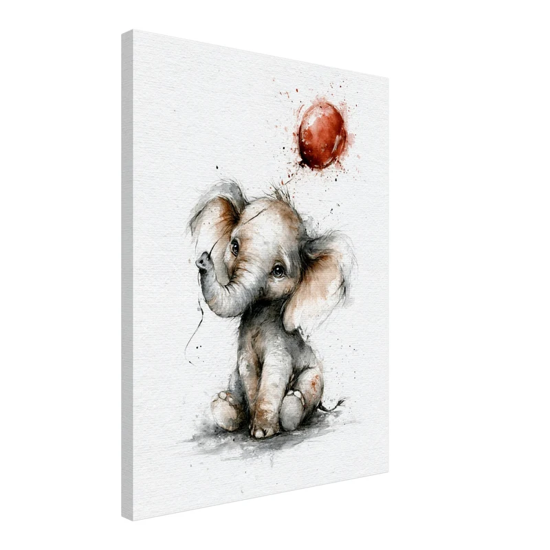Elefantenbaby mit rotem Ballon Leinwand