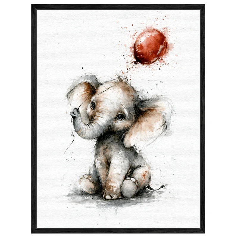 Elefantenbaby mit rotem Ballon Leinwand