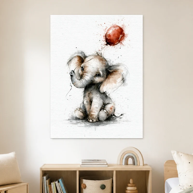 Elefantenbaby mit rotem Ballon Poster