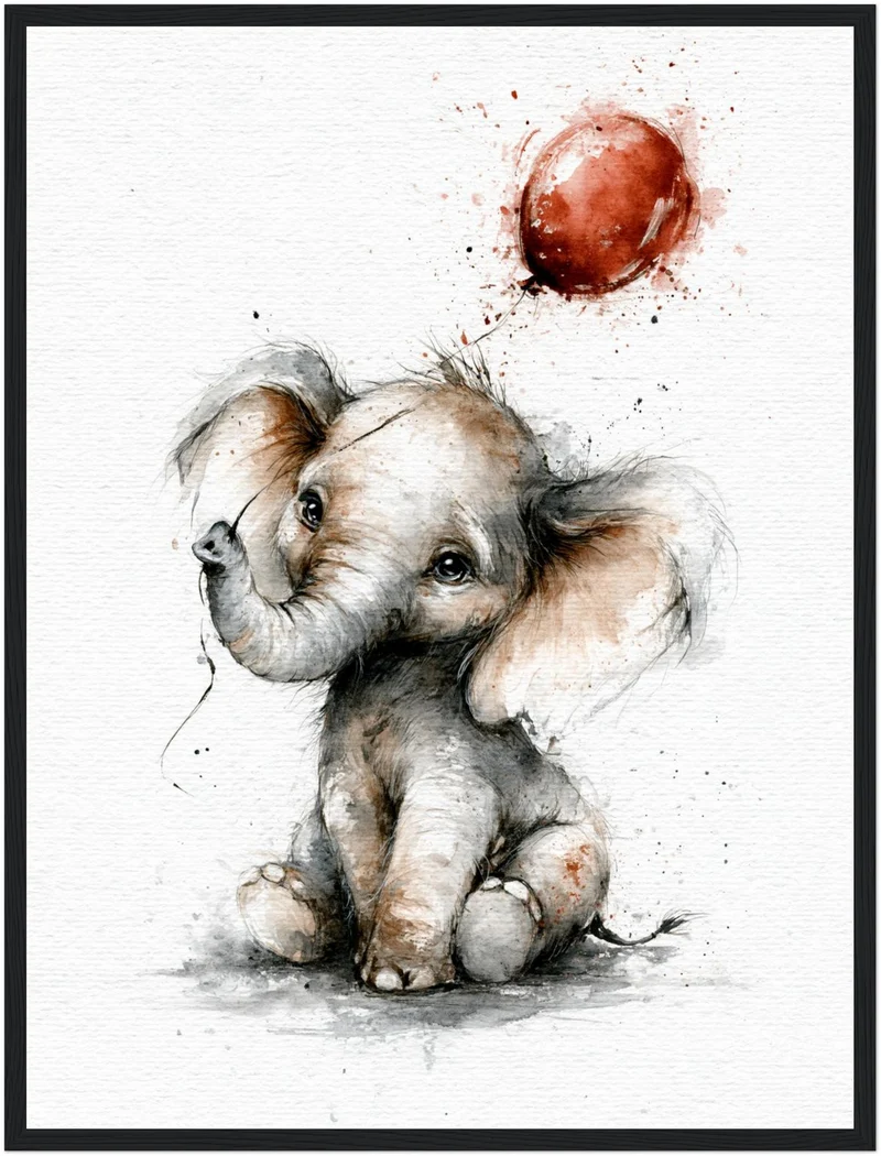 Elefantenbaby mit rotem Ballon Poster