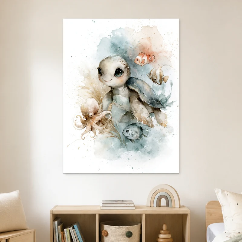 Kleine Meeresschildkröte mit Freunden Leinwand