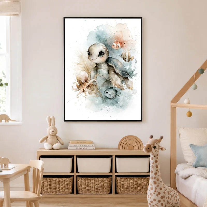 Kleine Meeresschildkröte mit Freunden Poster