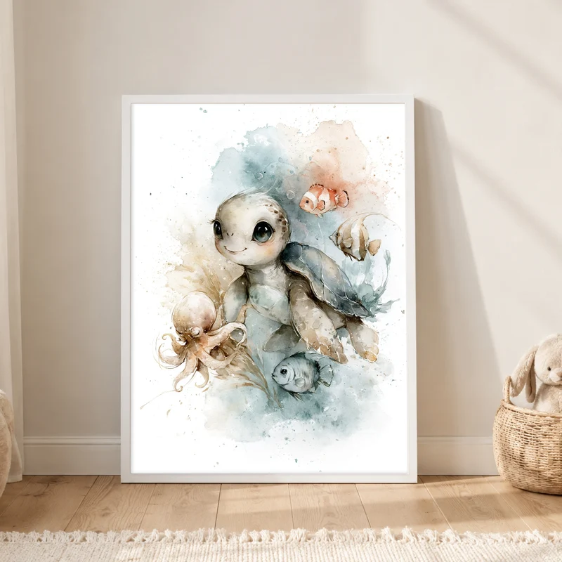 Kleine Meeresschildkröte mit Freunden Poster