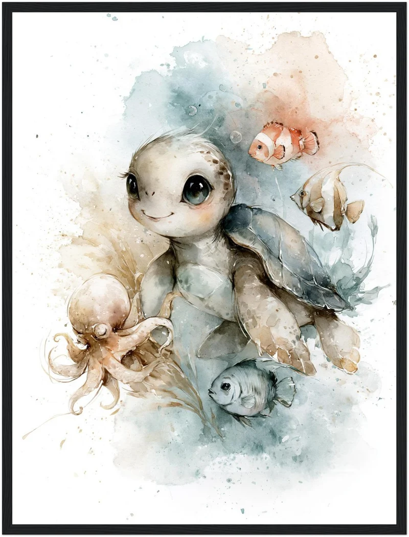 Kleine Meeresschildkröte mit Freunden Poster