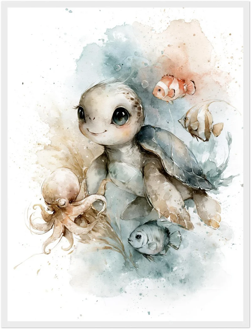 Kleine Meeresschildkröte mit Freunden Poster