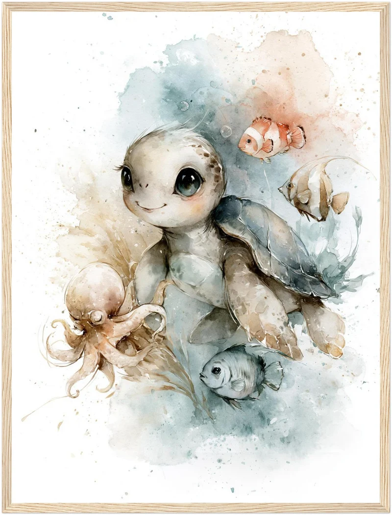Kleine Meeresschildkröte mit Freunden Poster