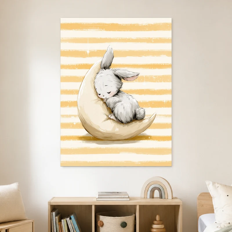 Häschen schläft auf Mond Leinwand