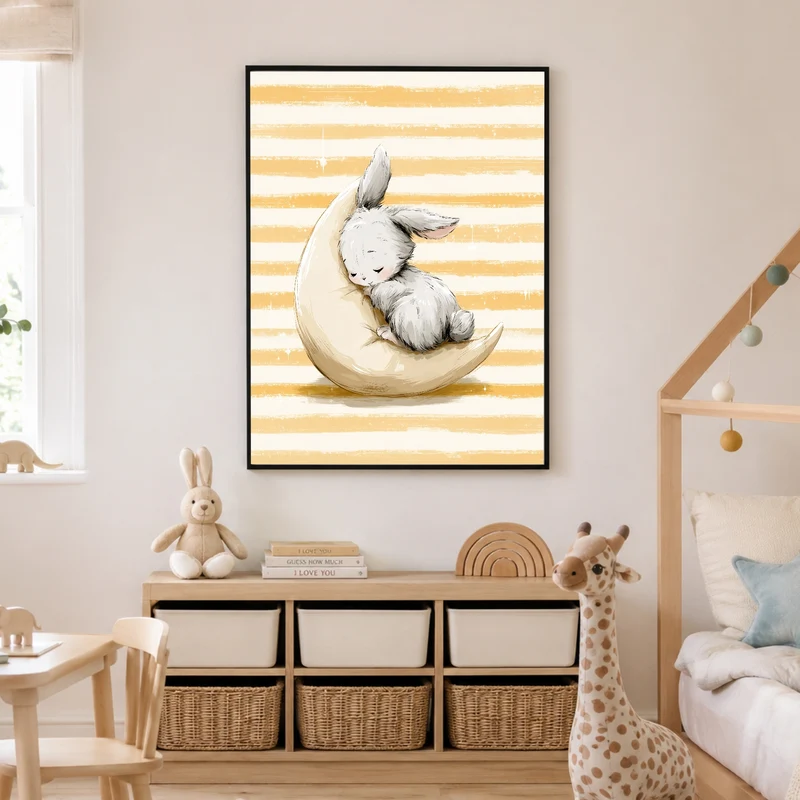 Häschen schläft auf Mond Poster