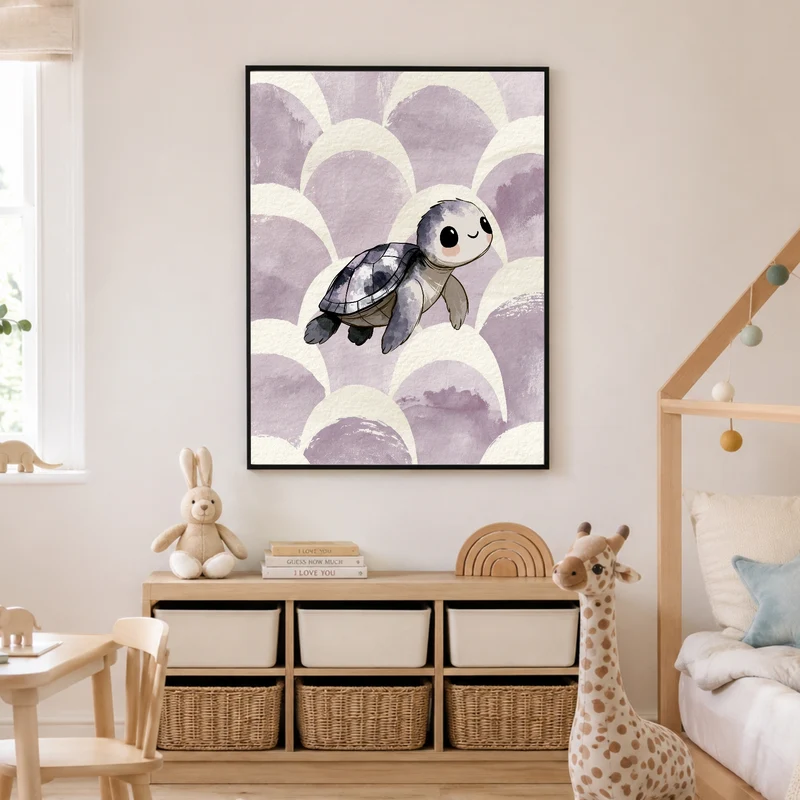 Kleine Meeresschildkröte schwimmend Poster