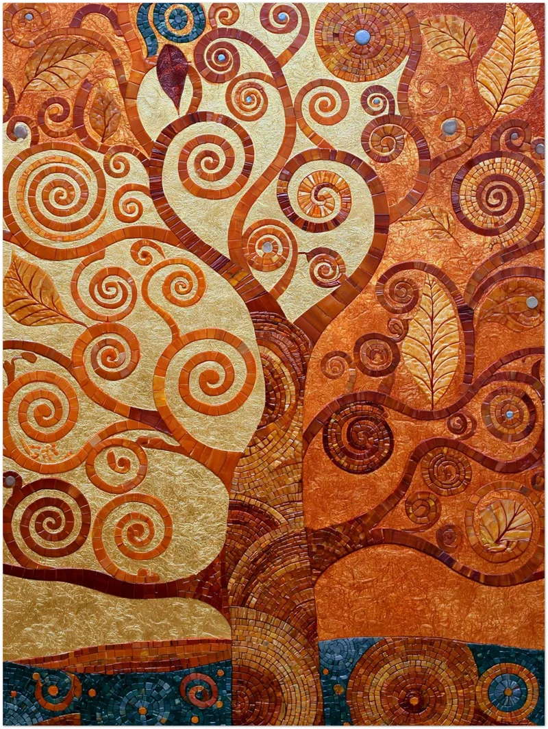 Goldener Lebensbaum spiralförmig Poster