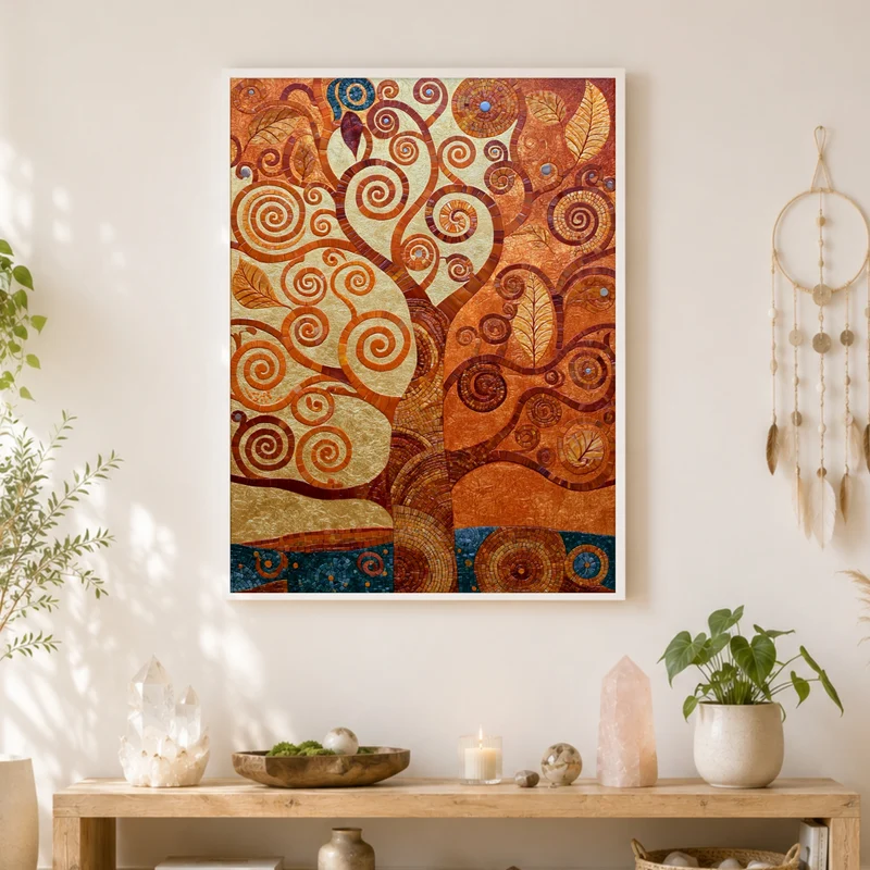 Goldener Lebensbaum spiralförmig Poster