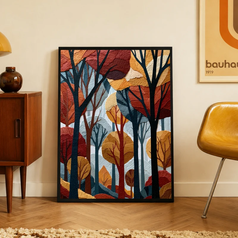 Herbstwald im Retro-Schnitt Poster