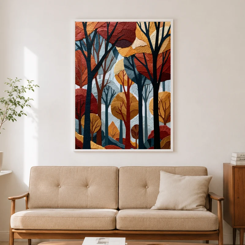 Herbstwald im Retro-Schnitt Poster