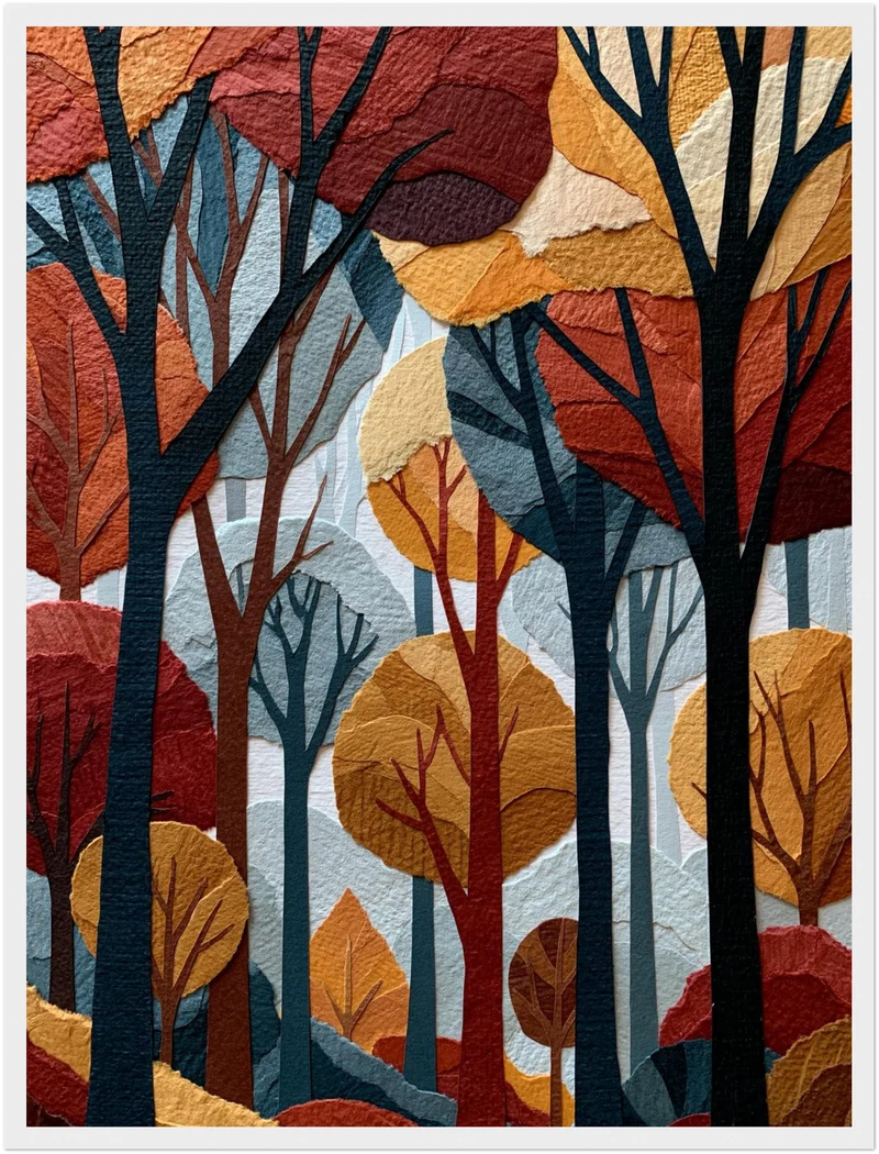 Herbstwald im Retro-Schnitt Poster