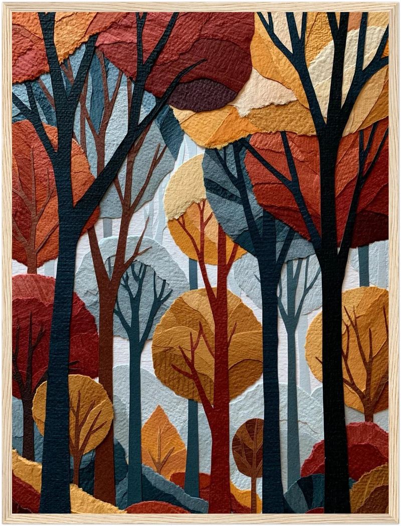 Herbstwald im Retro-Schnitt Poster