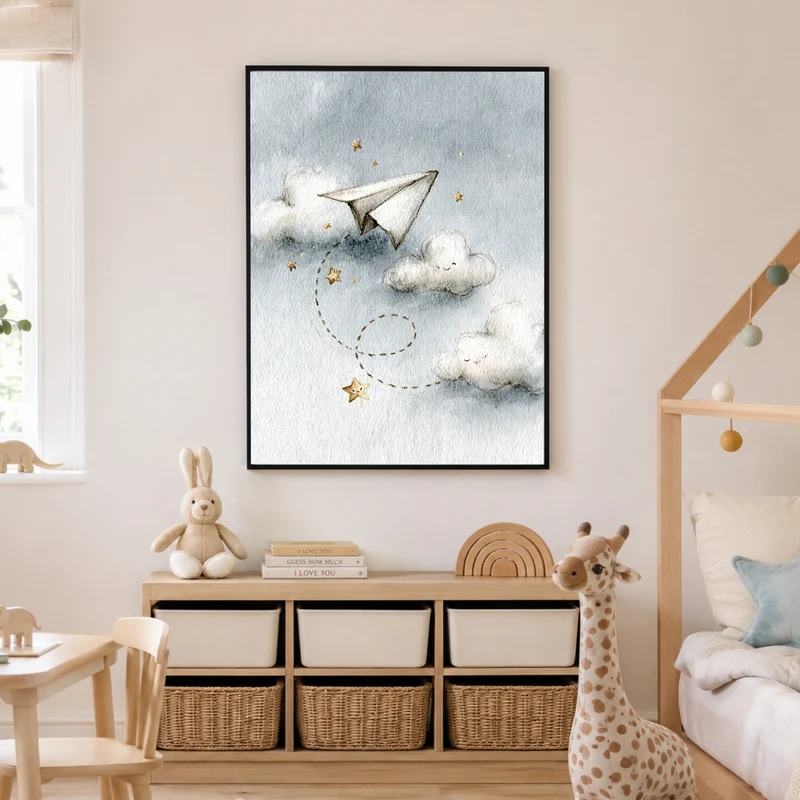 Papierflieger zwischen Wolken Poster