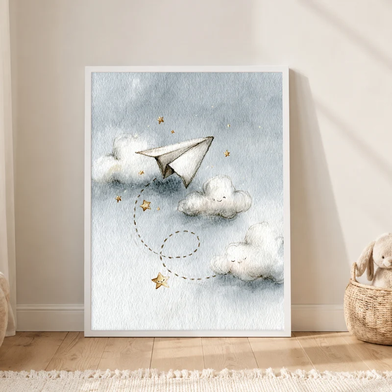 Papierflieger zwischen Wolken Poster