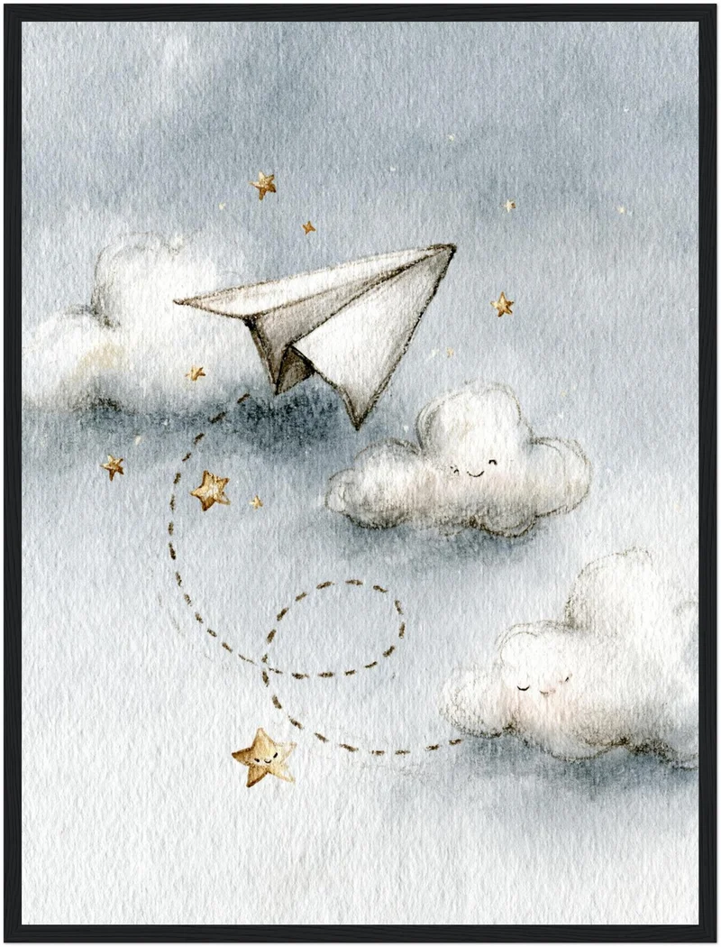 Papierflieger zwischen Wolken Poster