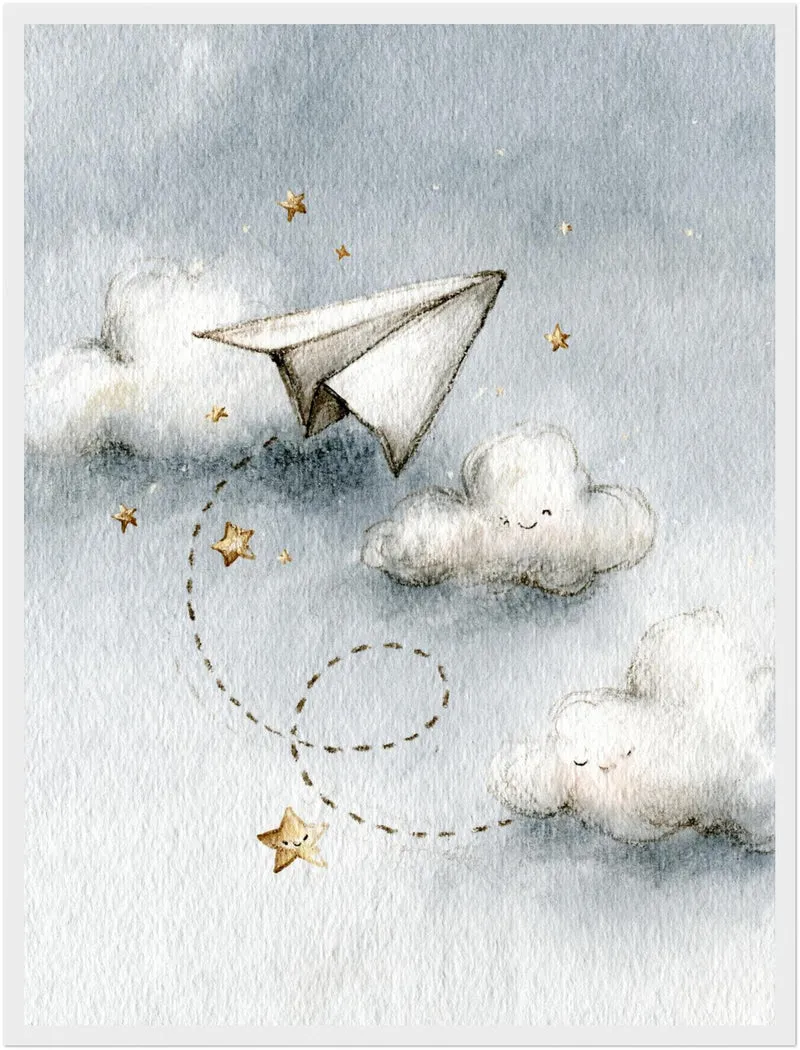 Papierflieger zwischen Wolken Poster