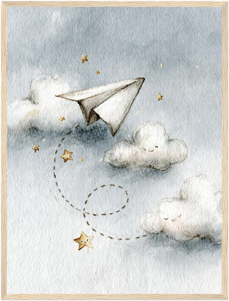 Papierflieger zwischen Wolken Poster
