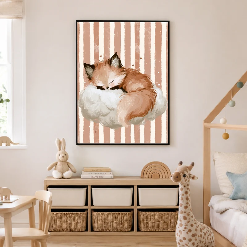 Schlafendes Füchslein auf Wolke Poster