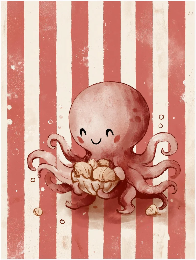 Glücklicher Oktopus mit Muschel Leinwand