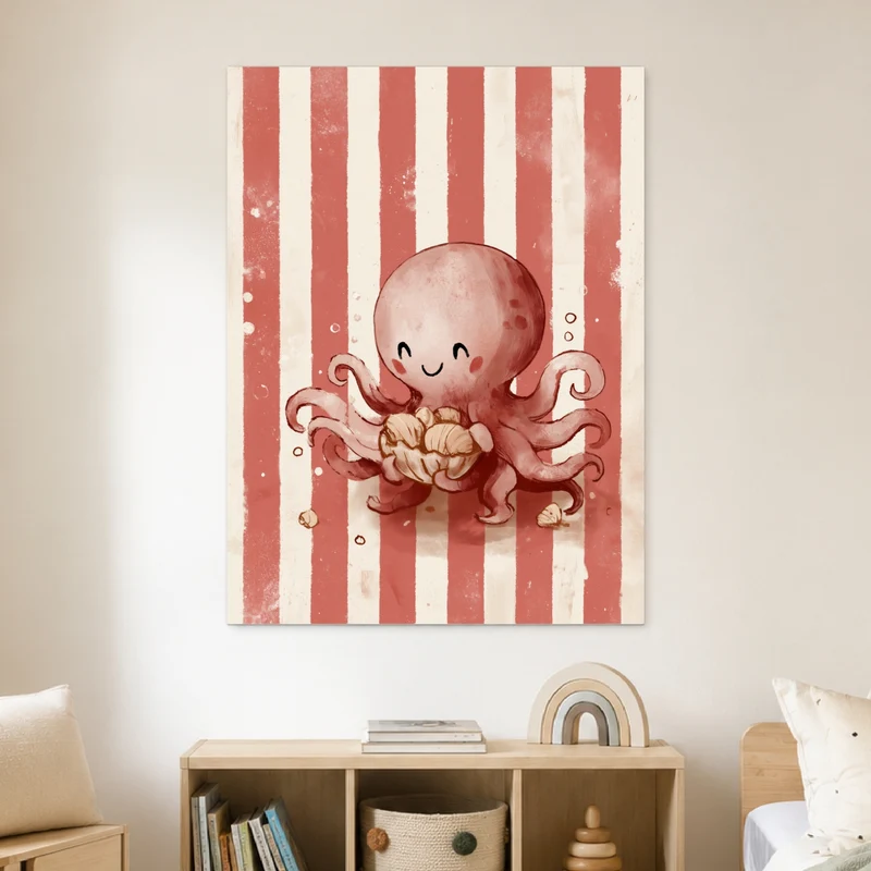 Glücklicher Oktopus mit Muschel Leinwand