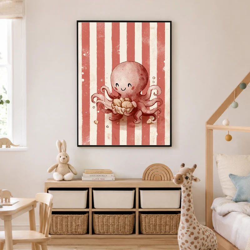 Glücklicher Oktopus mit Muschel Poster