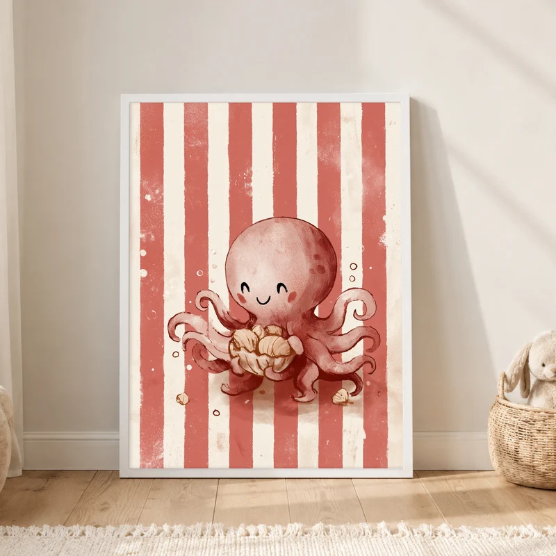 Glücklicher Oktopus mit Muschel Poster