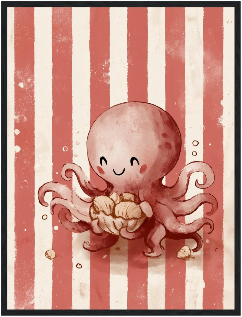 Glücklicher Oktopus mit Muschel Poster