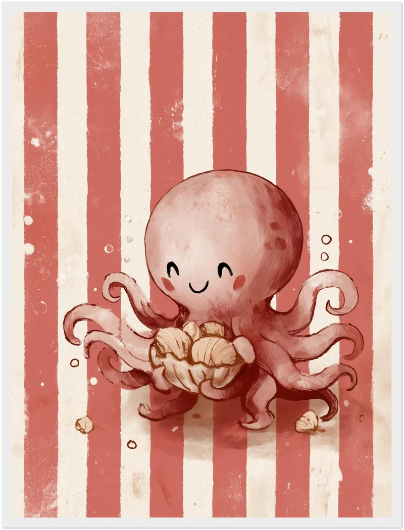 Glücklicher Oktopus mit Muschel Poster