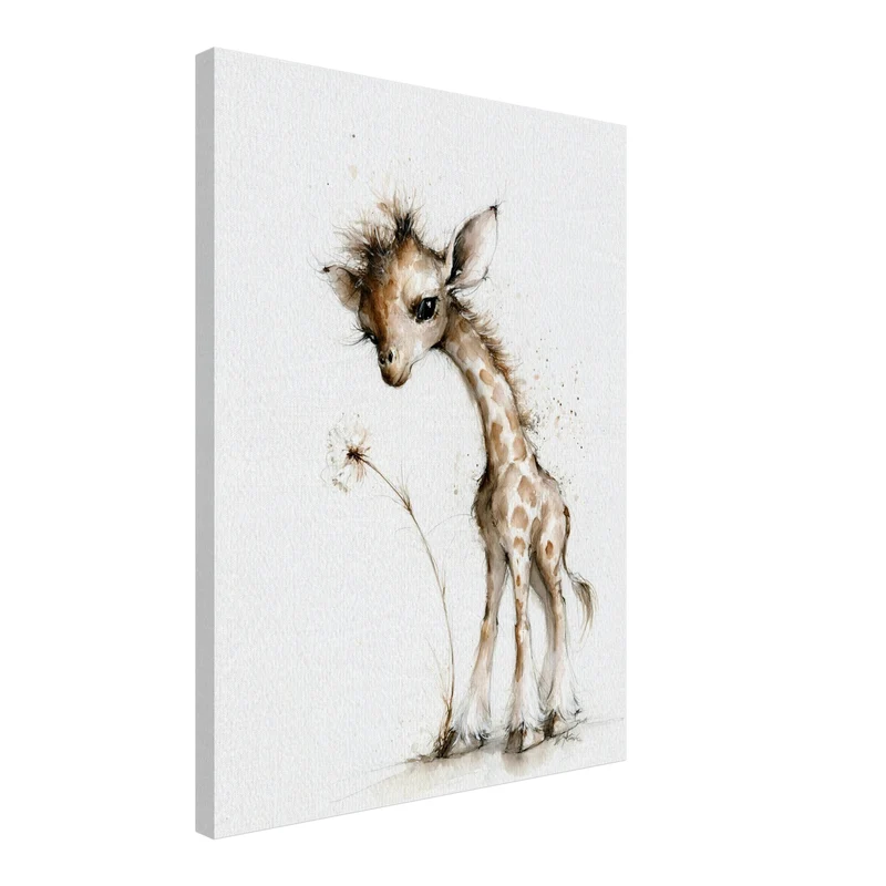 Kleine Giraffe mit Pusteblume Leinwand