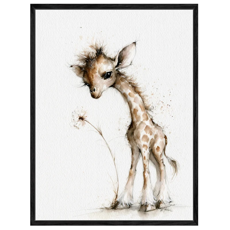 Kleine Giraffe mit Pusteblume Leinwand