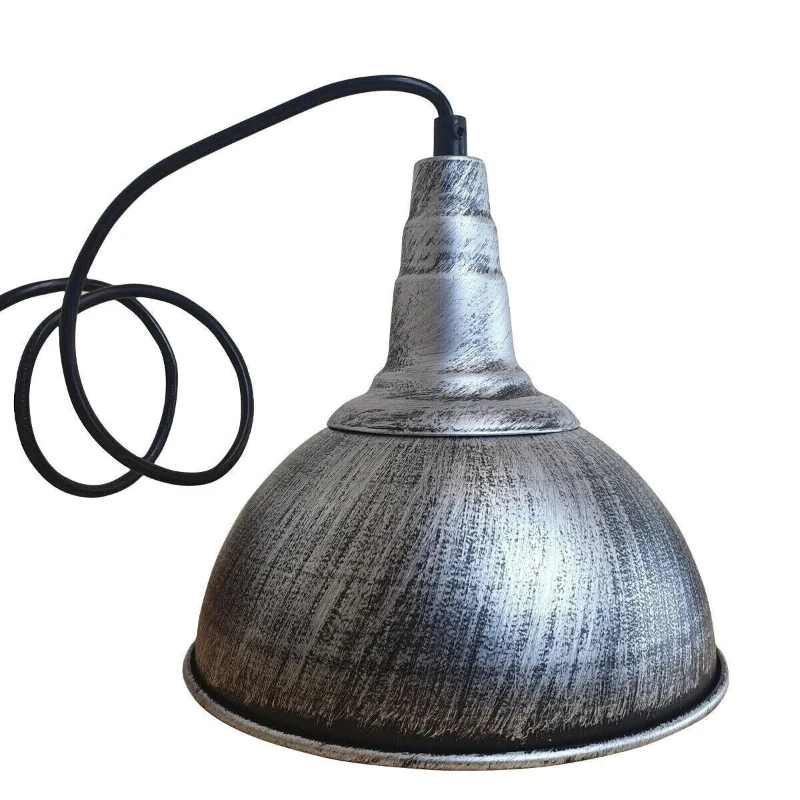 Vintage Pendelleuchte gebürstetes Silber Hängelampe Metall ~2181