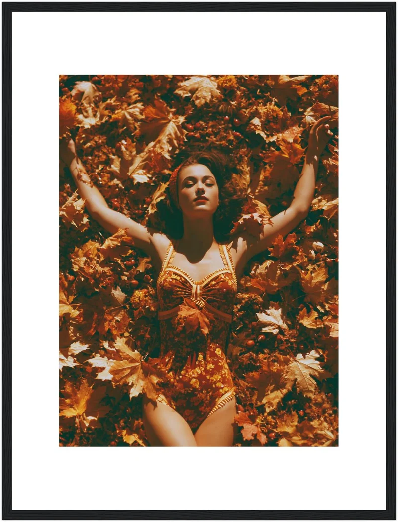 Frau in Herbstblättern Poster