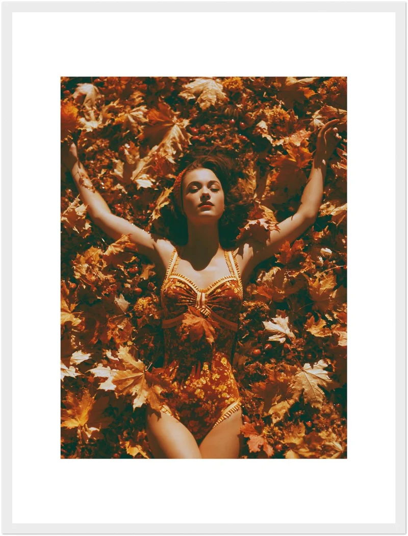 Frau in Herbstblättern Poster