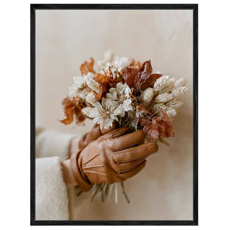 Getrockneter Herbststrauß mit Lederhandschuh Leinwand