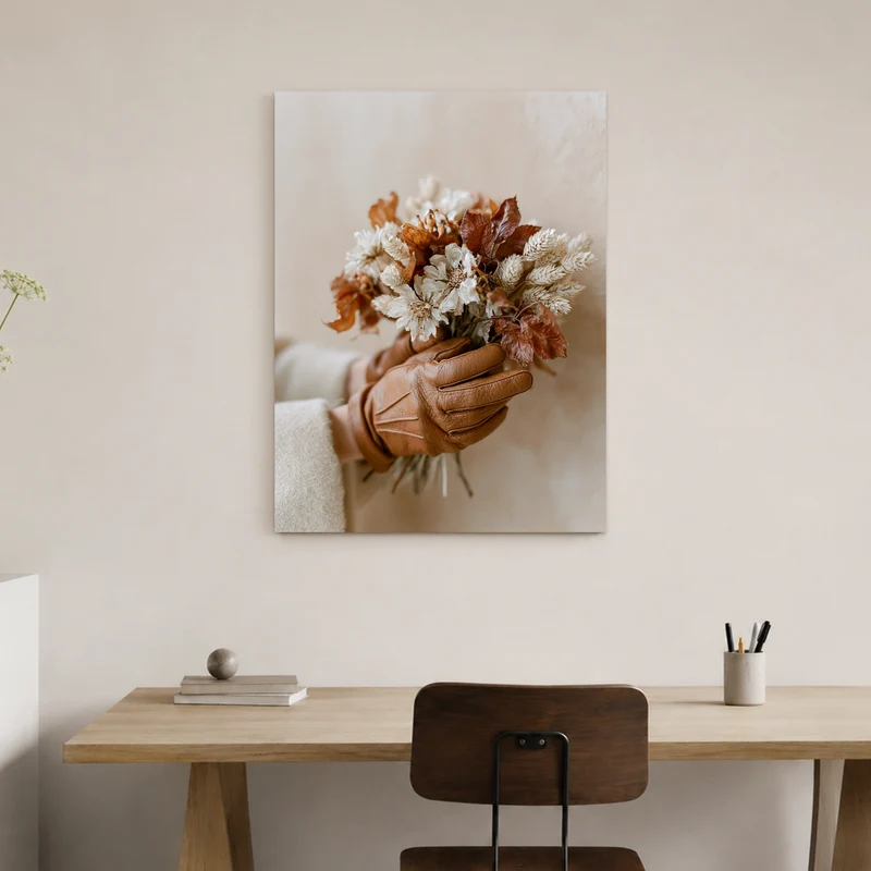 Getrockneter Herbststrauß mit Lederhandschuh Poster