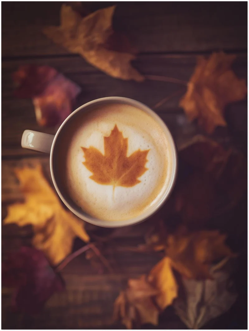 Herbstkaffee mit Ahornblatt Leinwand