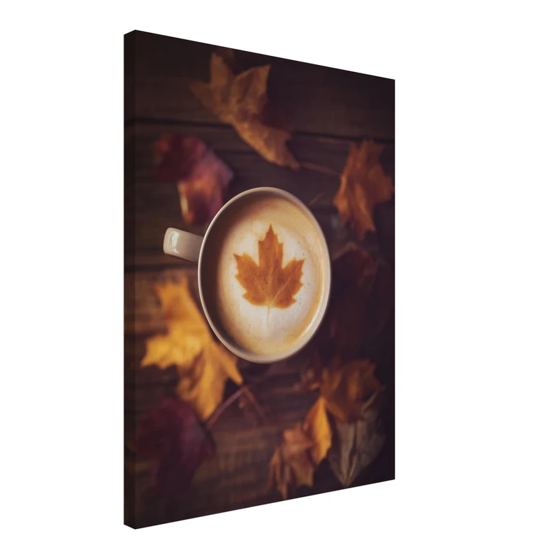 Herbstkaffee mit Ahornblatt Leinwand