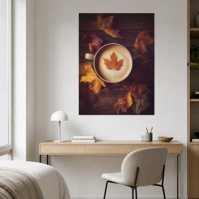 Herbstkaffee mit Ahornblatt Leinwand