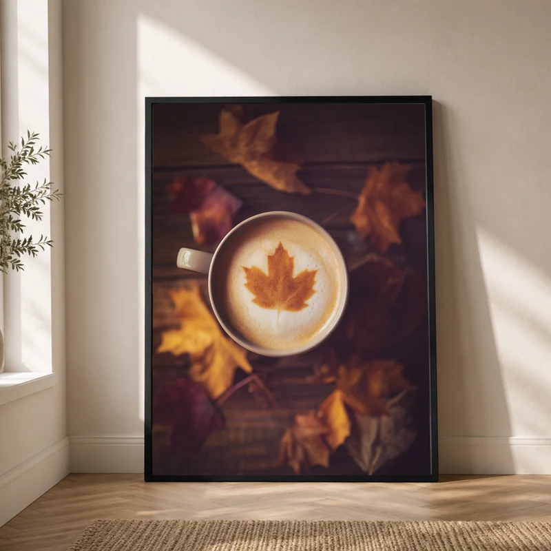 Herbstkaffee mit Ahornblatt Poster