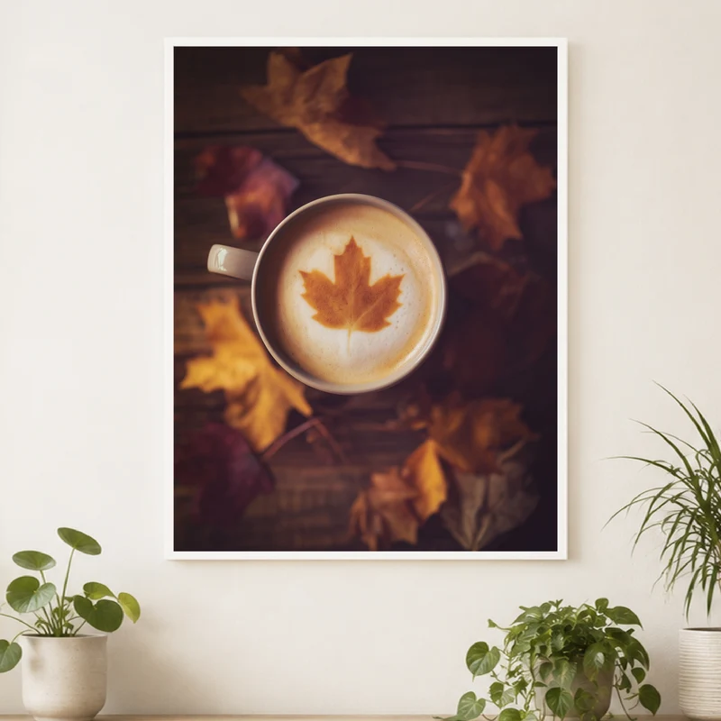 Herbstkaffee mit Ahornblatt Poster