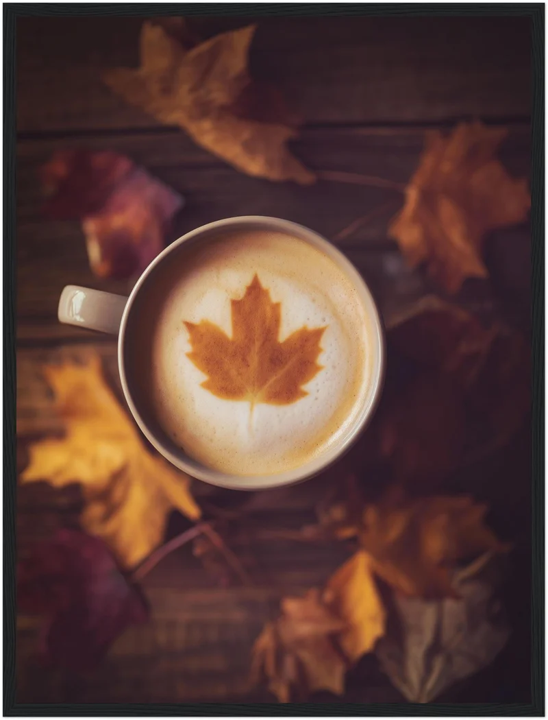 Herbstkaffee mit Ahornblatt Poster