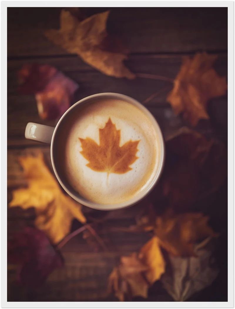 Herbstkaffee mit Ahornblatt Poster