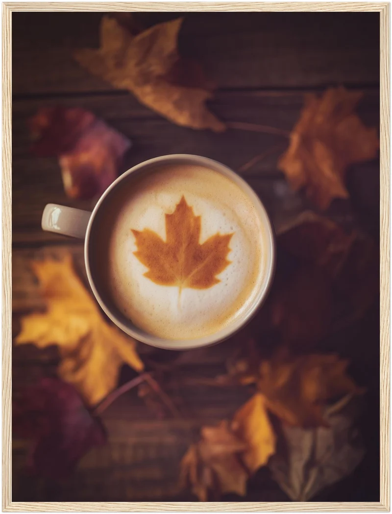 Herbstkaffee mit Ahornblatt Poster