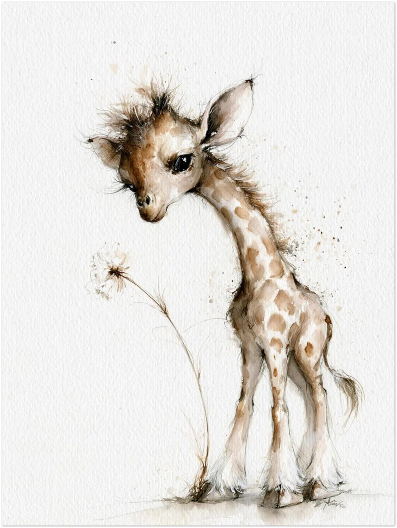 Kleine Giraffe mit Pusteblume Poster