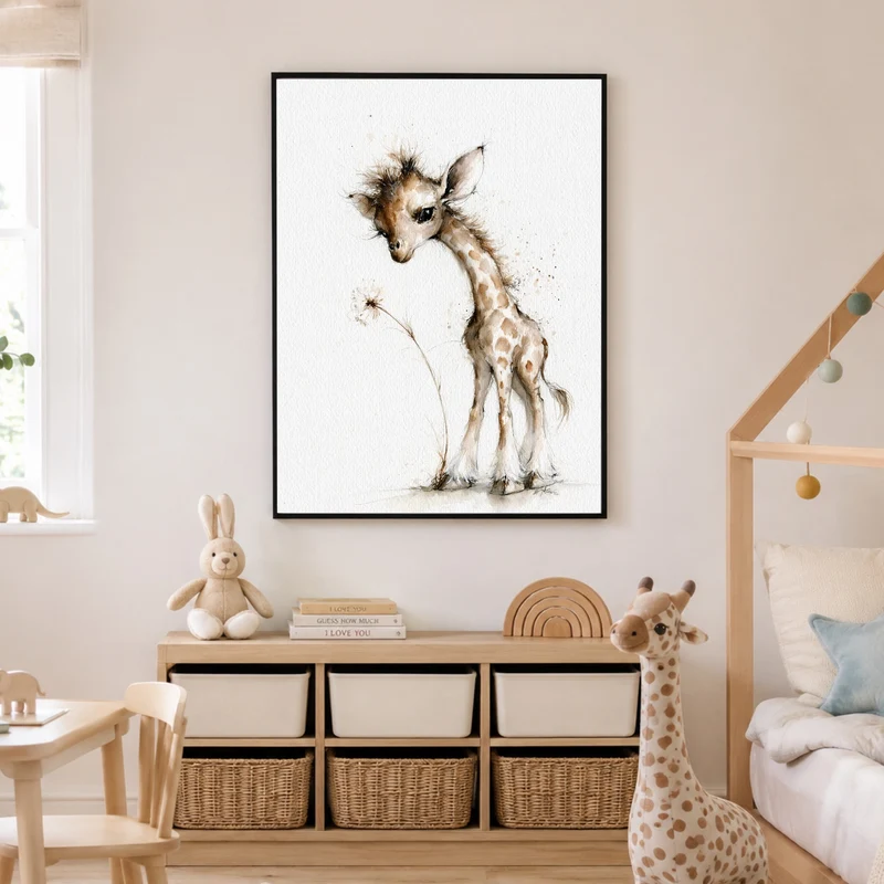 Kleine Giraffe mit Pusteblume Poster
